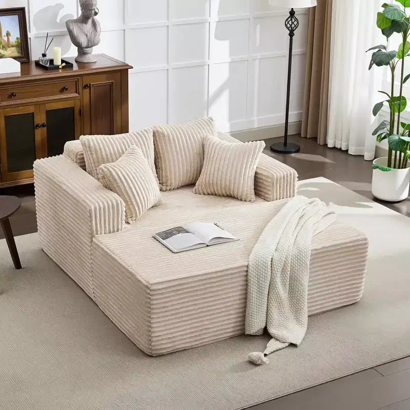 Chaise longue extragrande de pana beige/negra/gris/verde/blanca, sofá deshuesado para 2 personas con 4 almohadas