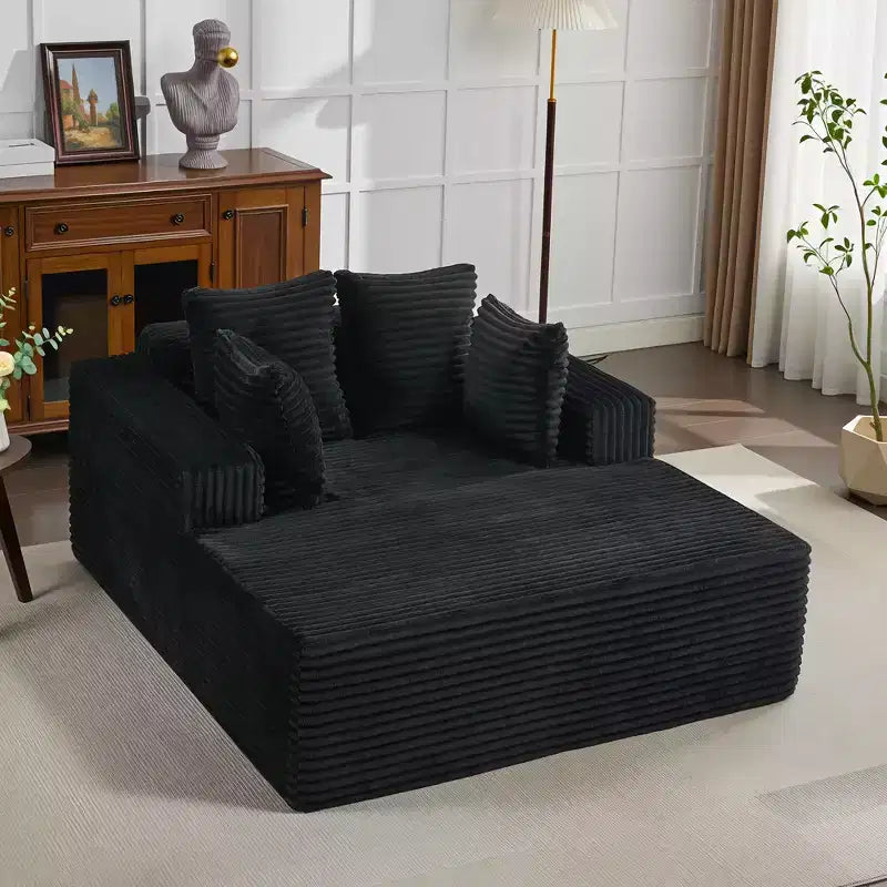 Chaise longue extragrande de pana beige/negra/gris/verde/blanca, sofá deshuesado para 2 personas con 4 almohadas