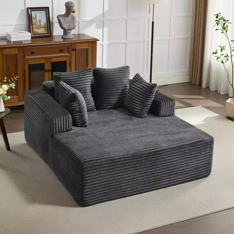 Chaise longue extragrande de pana beige/negra/gris/verde/blanca, sofá deshuesado para 2 personas con 4 almohadas
