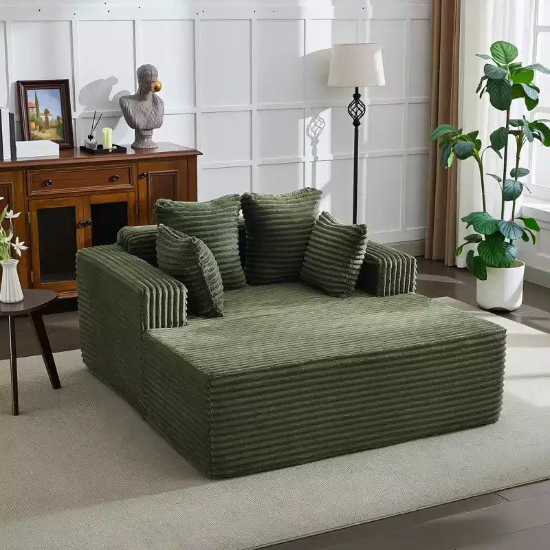 Chaise longue extragrande de pana beige/negra/gris/verde/blanca, sofá deshuesado para 2 personas con 4 almohadas
