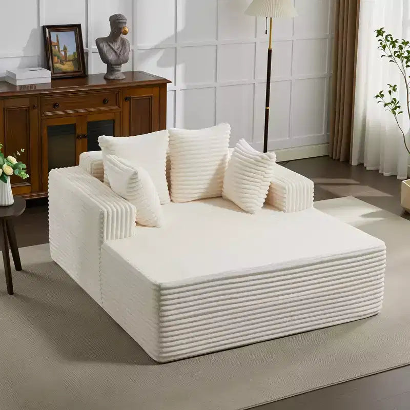 Chaise longue extragrande de pana beige/negra/gris/verde/blanca, sofá deshuesado para 2 personas con 4 almohadas
