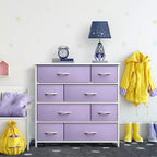 Cómoda de tela de 8 cajones multicolor con estructura de acero y tapa de madera