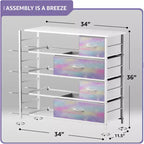 Cómoda de tela de 8 cajones multicolor con estructura de acero y tapa de madera
