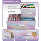Cómoda de tela de 8 cajones multicolor con estructura de acero y tapa de madera