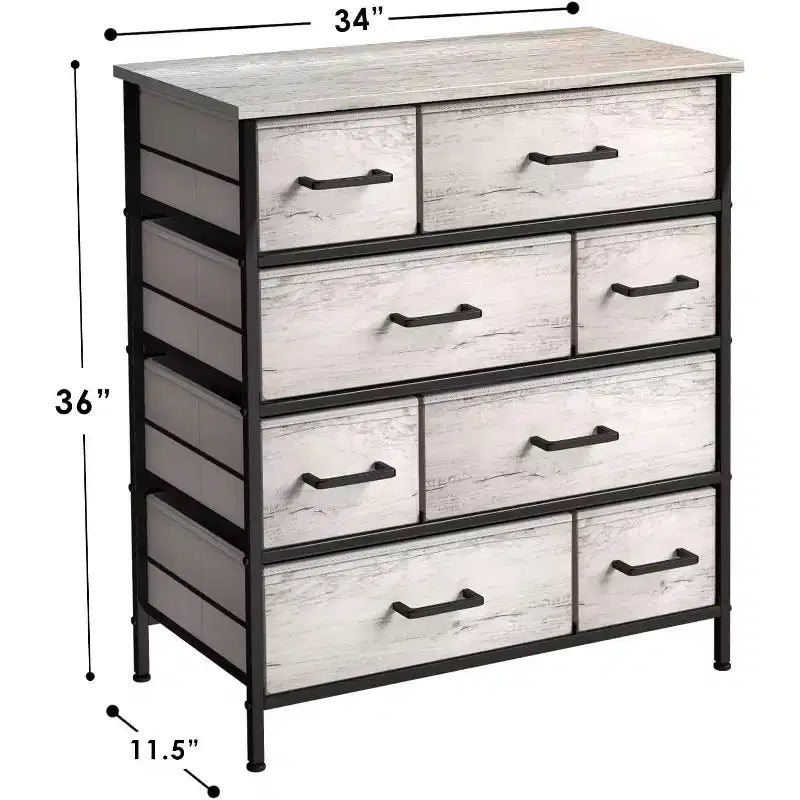 Cómoda de tela de 8 cajones multicolor con estructura de acero y tapa de madera