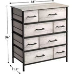Cómoda de tela de 8 cajones multicolor con estructura de acero y tapa de madera