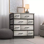 Cómoda de tela de 8 cajones multicolor con estructura de acero y tapa de madera