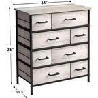 Cómoda de tela de 8 cajones multicolor con estructura de acero y tapa de madera