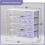 Cómoda de tela de 8 cajones multicolor con estructura de acero y tapa de madera
