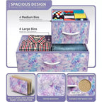 Cómoda de tela de 8 cajones multicolor con estructura de acero y tapa de madera