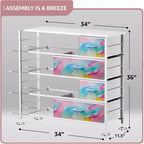 Cómoda de tela de 8 cajones multicolor con estructura de acero y tapa de madera