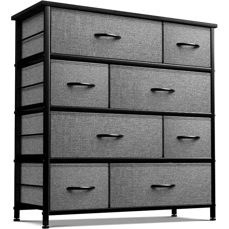 Cómoda de tela de 8 cajones multicolor con estructura de acero y tapa de madera