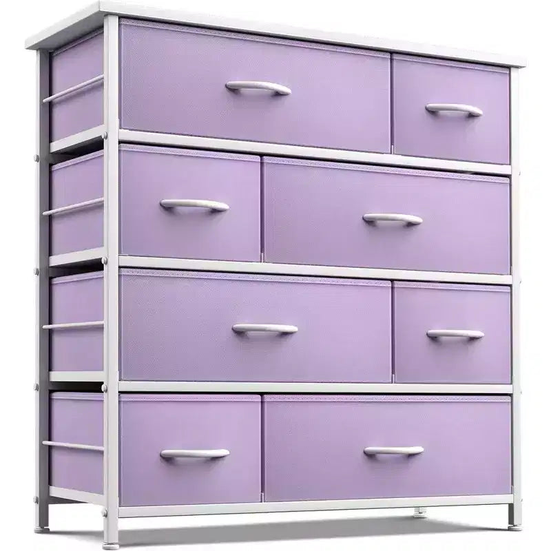 Cómoda de tela de 8 cajones multicolor con estructura de acero y tapa de madera