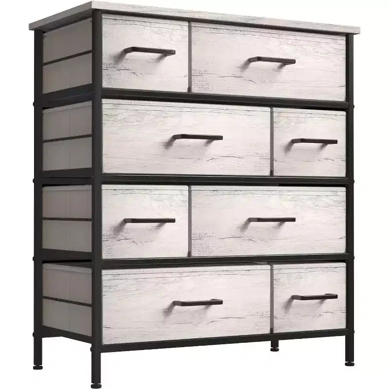 Cómoda de tela de 8 cajones multicolor con estructura de acero y tapa de madera