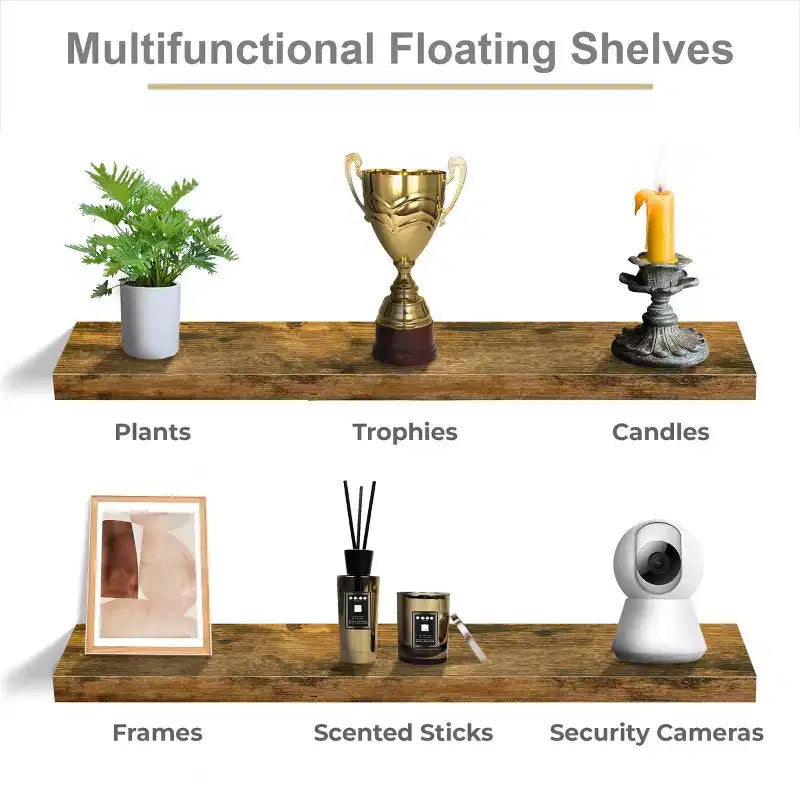 Juego de 2 estantes flotantes de pared — Negro / Marrón / Gris / Arce / Blanco, 119 cm