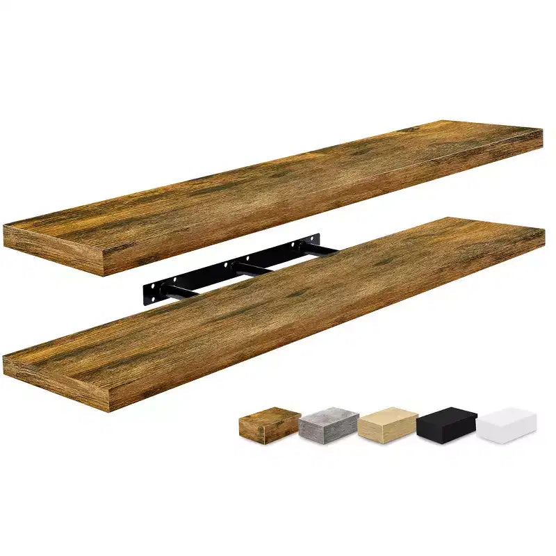 Juego de 2 estantes flotantes de pared — Negro / Marrón / Gris / Arce / Blanco, 119 cm
