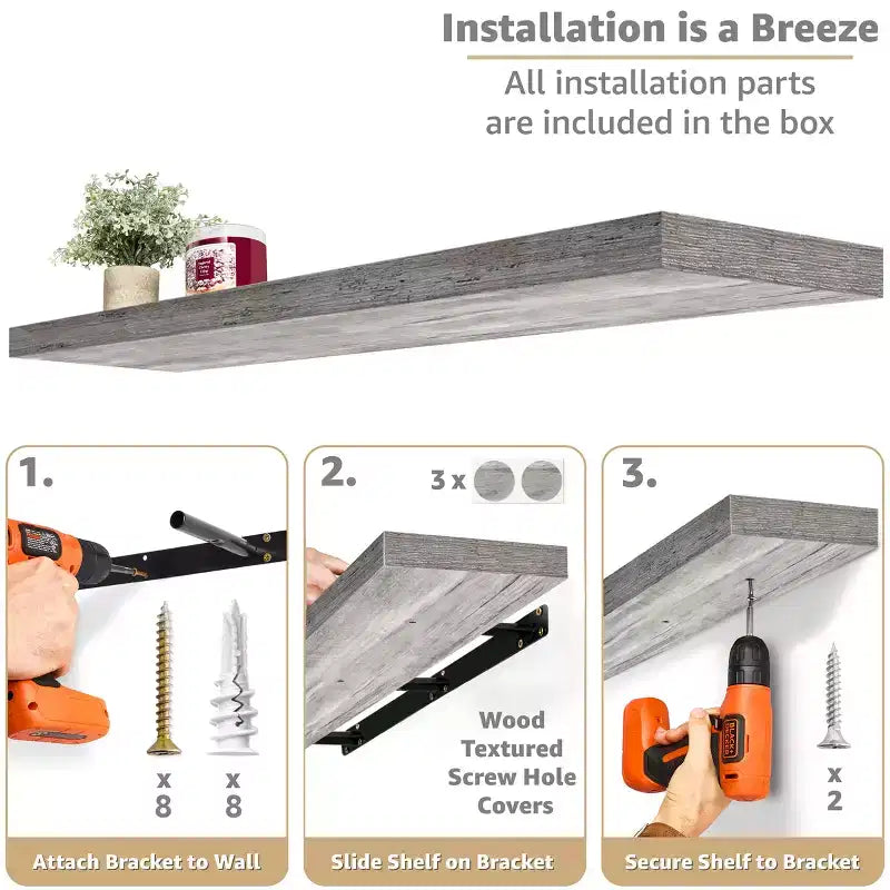 Juego de 2 estantes flotantes de pared — Negro / Marrón / Gris / Arce / Blanco, 119 cm