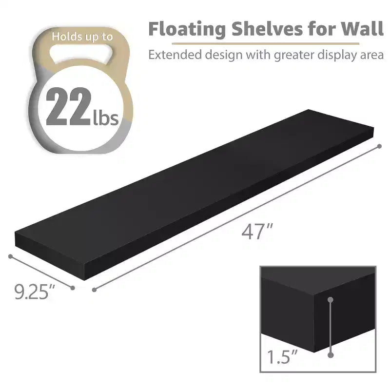 Juego de 2 estantes flotantes de pared — Negro / Marrón / Gris / Arce / Blanco, 119 cm