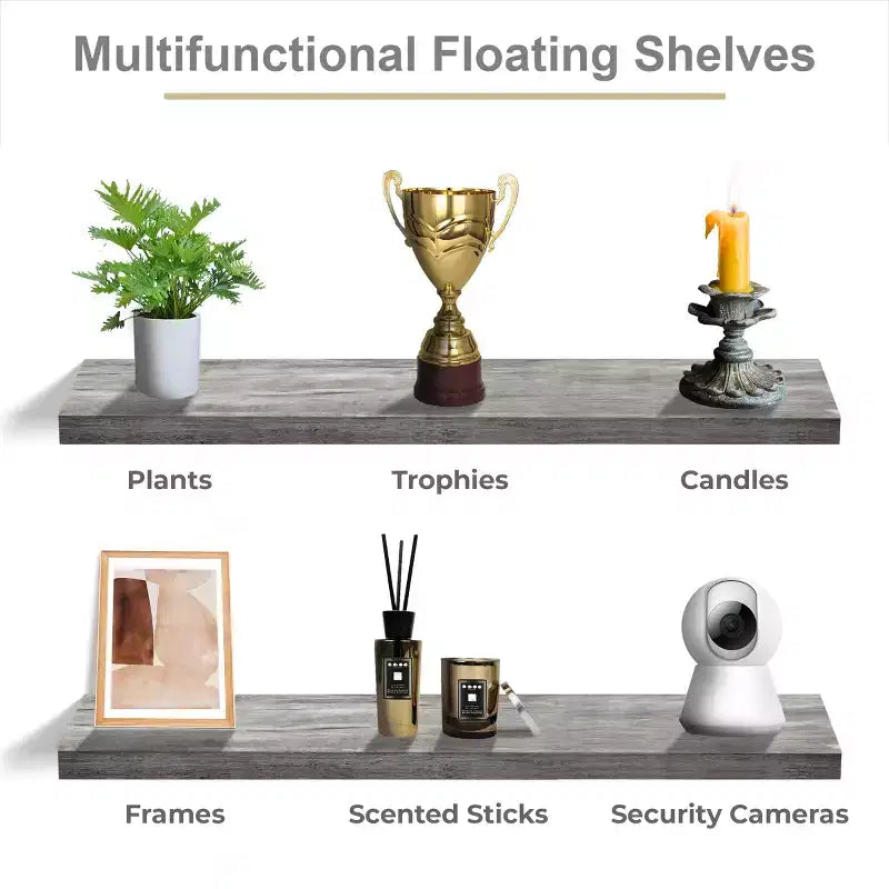 Juego de 2 estantes flotantes de pared — Negro / Marrón / Gris / Arce / Blanco, 119 cm