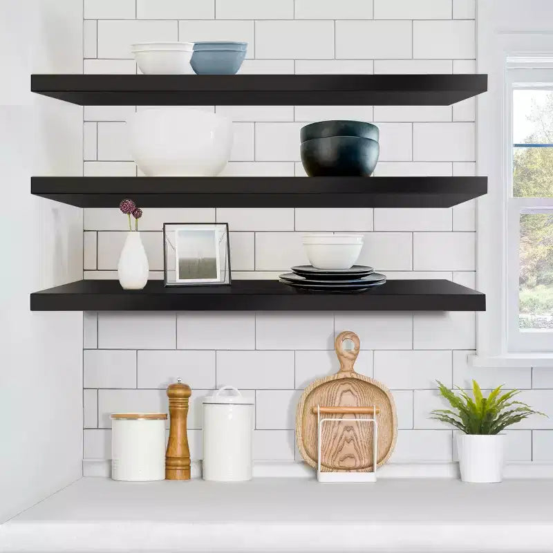 Juego de 2 estantes flotantes de pared — Negro / Marrón / Gris / Arce / Blanco, 119 cm
