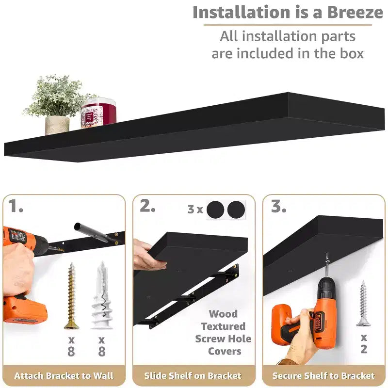 Juego de 2 estantes flotantes de pared — Negro / Marrón / Gris / Arce / Blanco, 119 cm