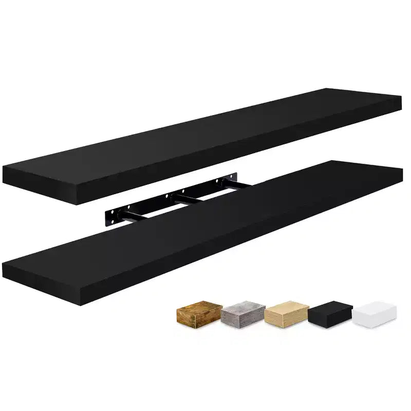 Juego de 2 estantes flotantes de pared — Negro / Marrón / Gris / Arce / Blanco, 119 cm