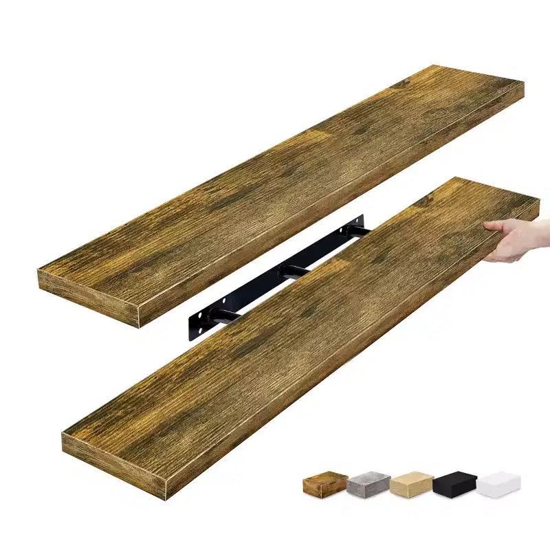 Juego de 2 estantes flotantes de pared — Negro / Marrón / Gris / Arce / Blanco, 119 cm