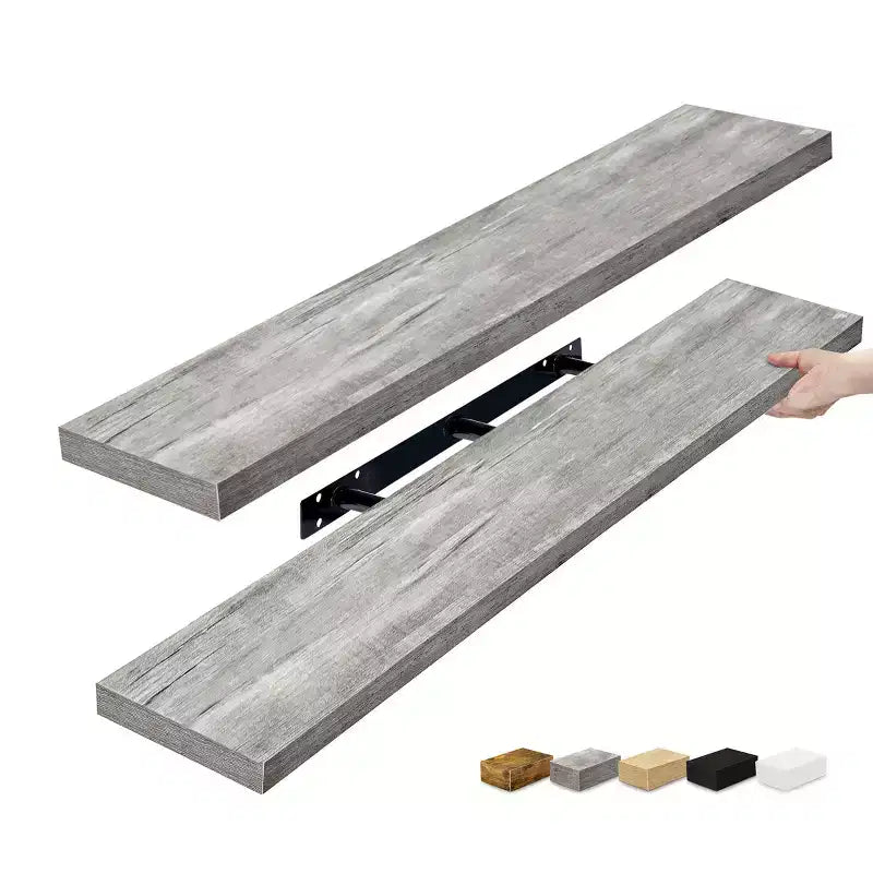 Juego de 2 estantes flotantes de pared — Negro / Marrón / Gris / Arce / Blanco, 119 cm