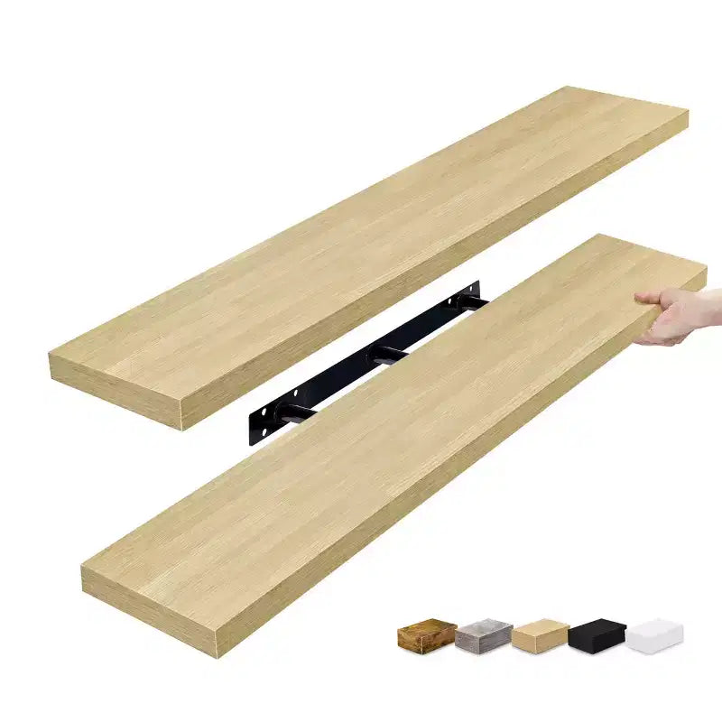 Juego de 2 estantes flotantes de pared — Negro / Marrón / Gris / Arce / Blanco, 119 cm