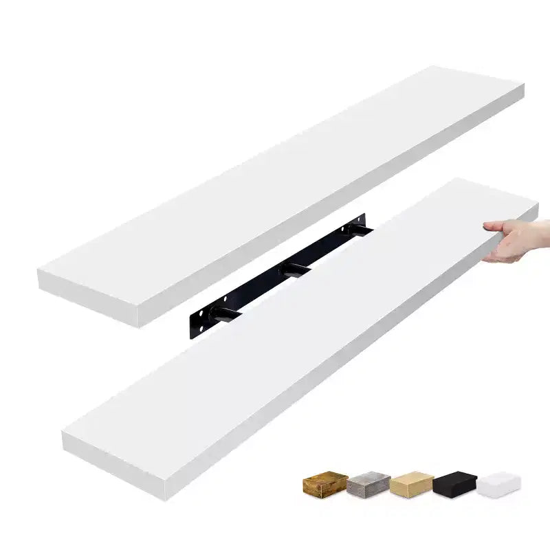 Juego de 2 estantes flotantes de pared — Negro / Marrón / Gris / Arce / Blanco, 119 cm
