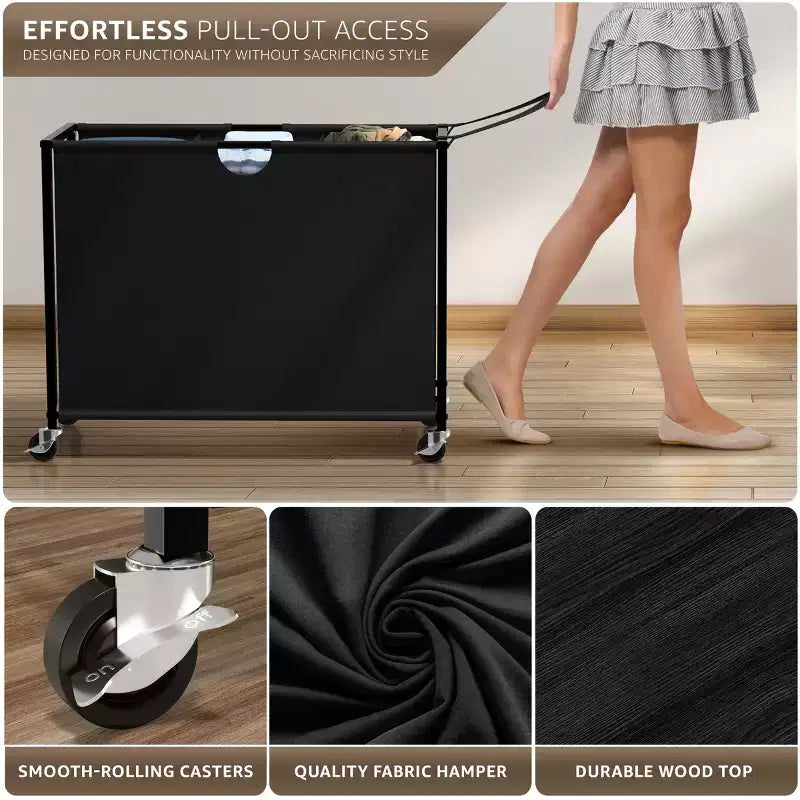 Cesto de ropa rodante de 3 secciones (Negro / Rústico / Blanco) con cómoda de 2 cajones