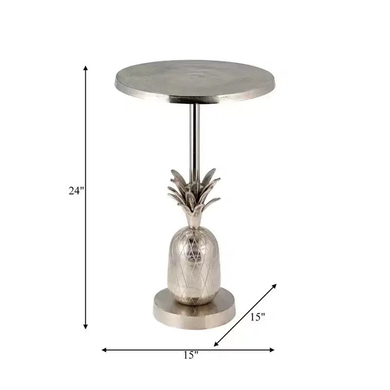 Mesa auxiliar de metal común con piña en oro/plata para 1