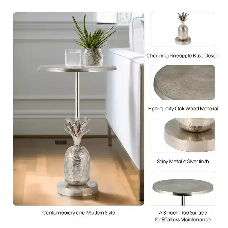 Mesa auxiliar de metal común con piña en oro/plata para 1