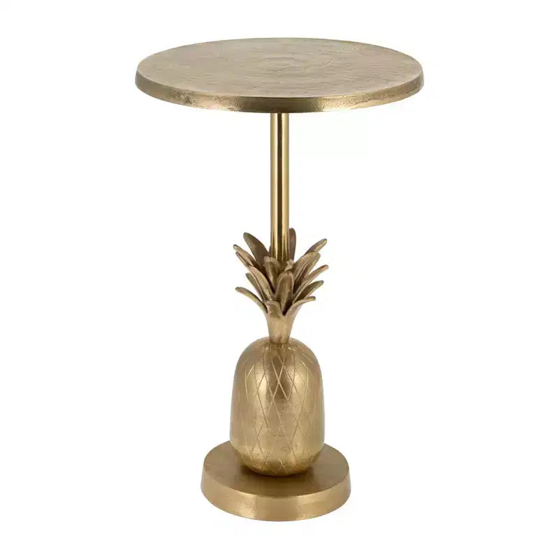 Mesa auxiliar de metal común con piña en oro/plata para 1