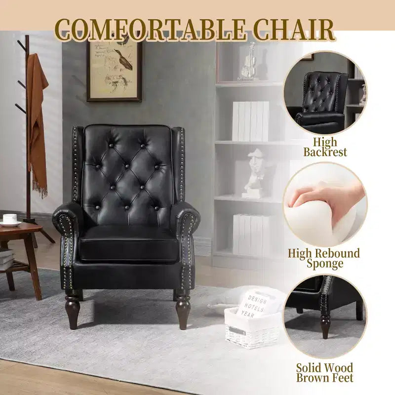 Sillón decorativo con estructura de madera, sillón tapizado, asiento individual — Beige / Negro / Marrón / Marrón oscuro