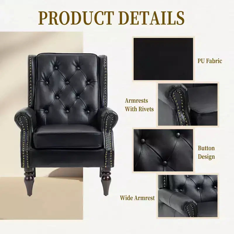 Sillón decorativo con estructura de madera, sillón tapizado, asiento individual — Beige / Negro / Marrón / Marrón oscuro