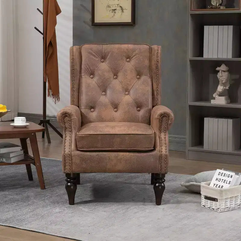 Sillón decorativo con estructura de madera, sillón tapizado, asiento individual — Beige / Negro / Marrón / Marrón oscuro