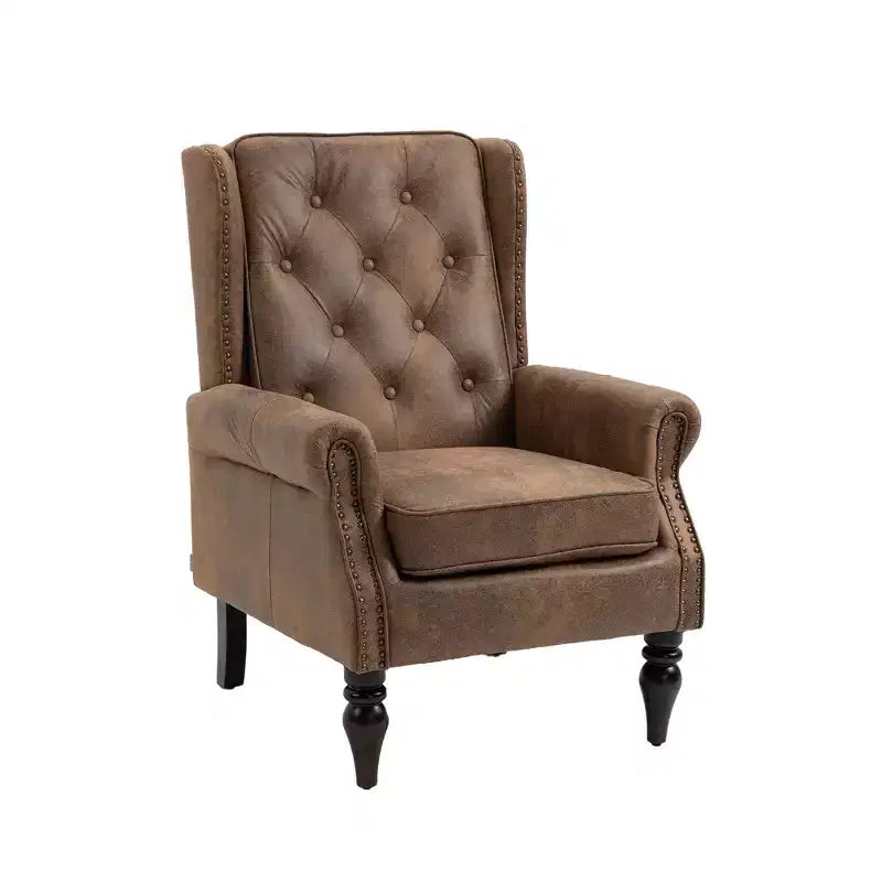 Sillón decorativo con estructura de madera, sillón tapizado, asiento individual — Beige / Negro / Marrón / Marrón oscuro