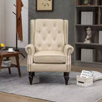 Sillón decorativo con estructura de madera, sillón tapizado, asiento individual — Beige / Negro / Marrón / Marrón oscuro