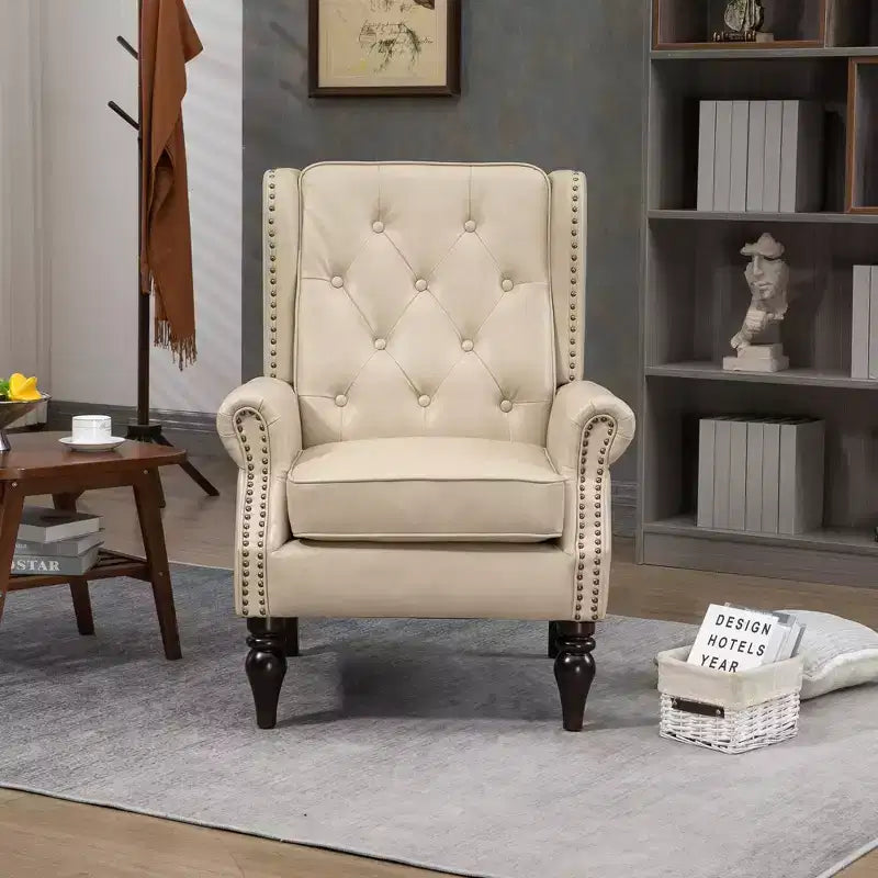 Sillón decorativo con estructura de madera, sillón tapizado, asiento individual — Beige / Negro / Marrón / Marrón oscuro