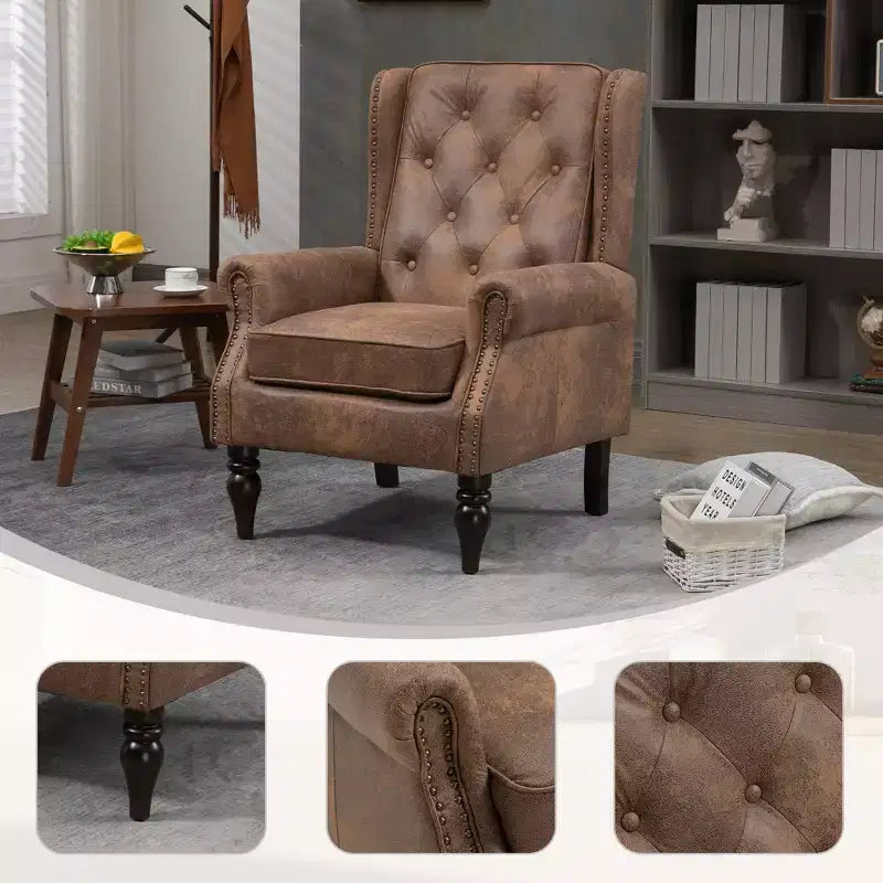 Sillón decorativo con estructura de madera, sillón tapizado, asiento individual — Beige / Negro / Marrón / Marrón oscuro