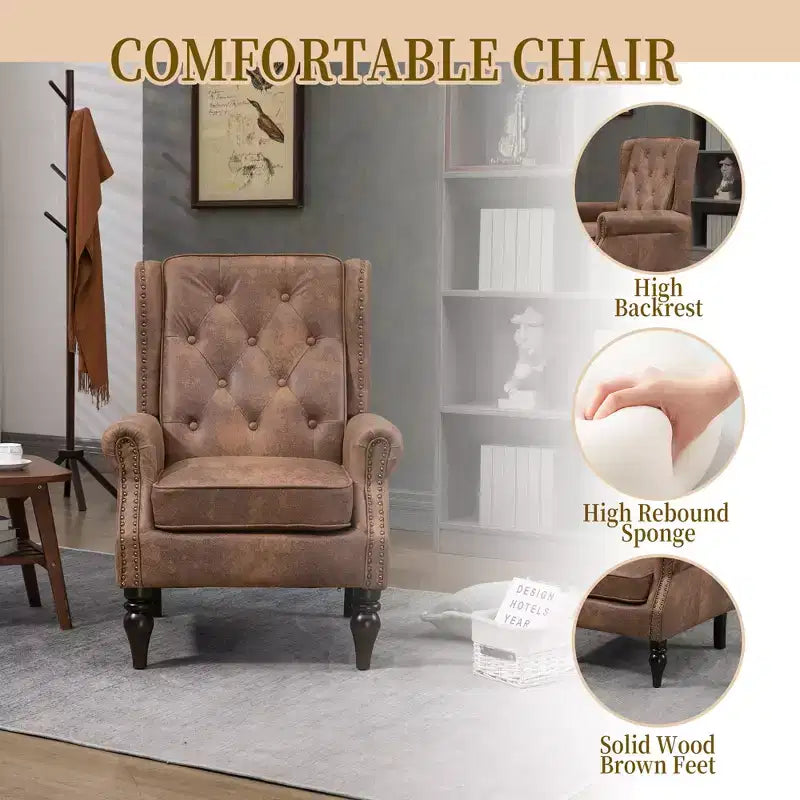 Sillón decorativo con estructura de madera, sillón tapizado, asiento individual — Beige / Negro / Marrón / Marrón oscuro