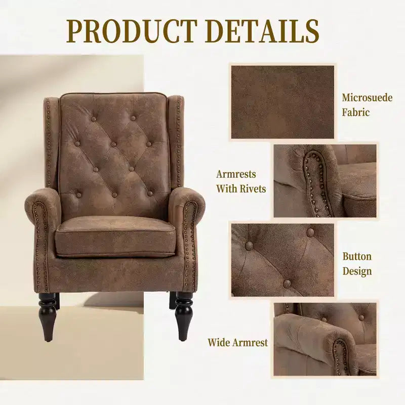 Sillón decorativo con estructura de madera, sillón tapizado, asiento individual — Beige / Negro / Marrón / Marrón oscuro