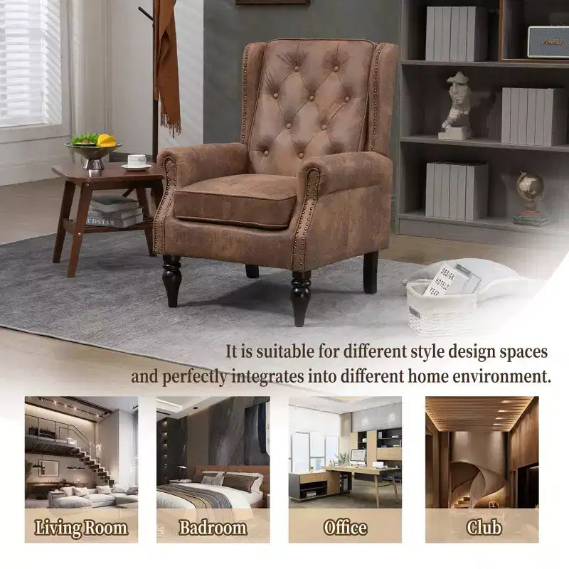 Sillón decorativo con estructura de madera, sillón tapizado, asiento individual — Beige / Negro / Marrón / Marrón oscuro
