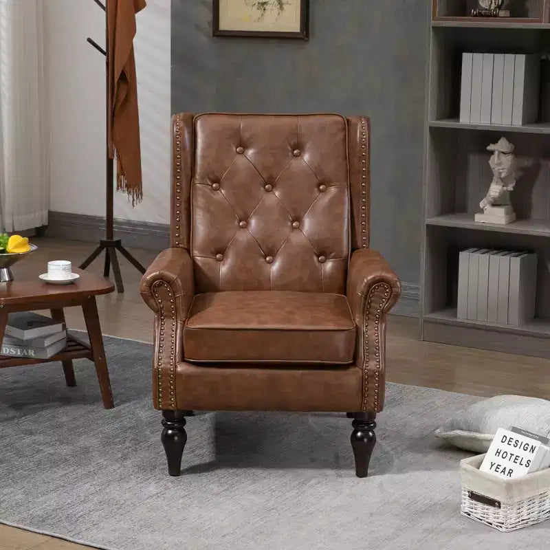Sillón decorativo con estructura de madera, sillón tapizado, asiento individual — Beige / Negro / Marrón / Marrón oscuro