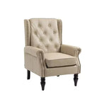 Sillón decorativo con estructura de madera, sillón tapizado, asiento individual — Beige / Negro / Marrón / Marrón oscuro