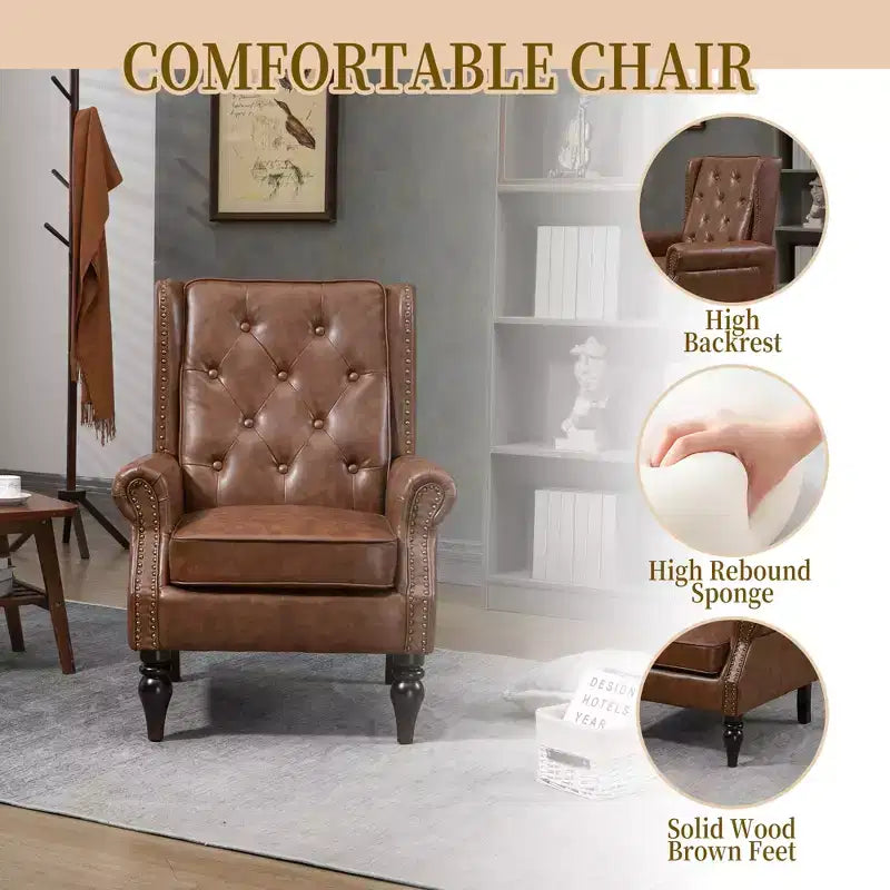 Sillón decorativo con estructura de madera, sillón tapizado, asiento individual — Beige / Negro / Marrón / Marrón oscuro