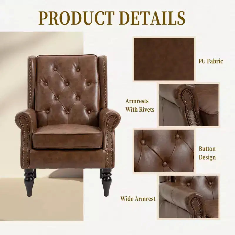 Sillón decorativo con estructura de madera, sillón tapizado, asiento individual — Beige / Negro / Marrón / Marrón oscuro