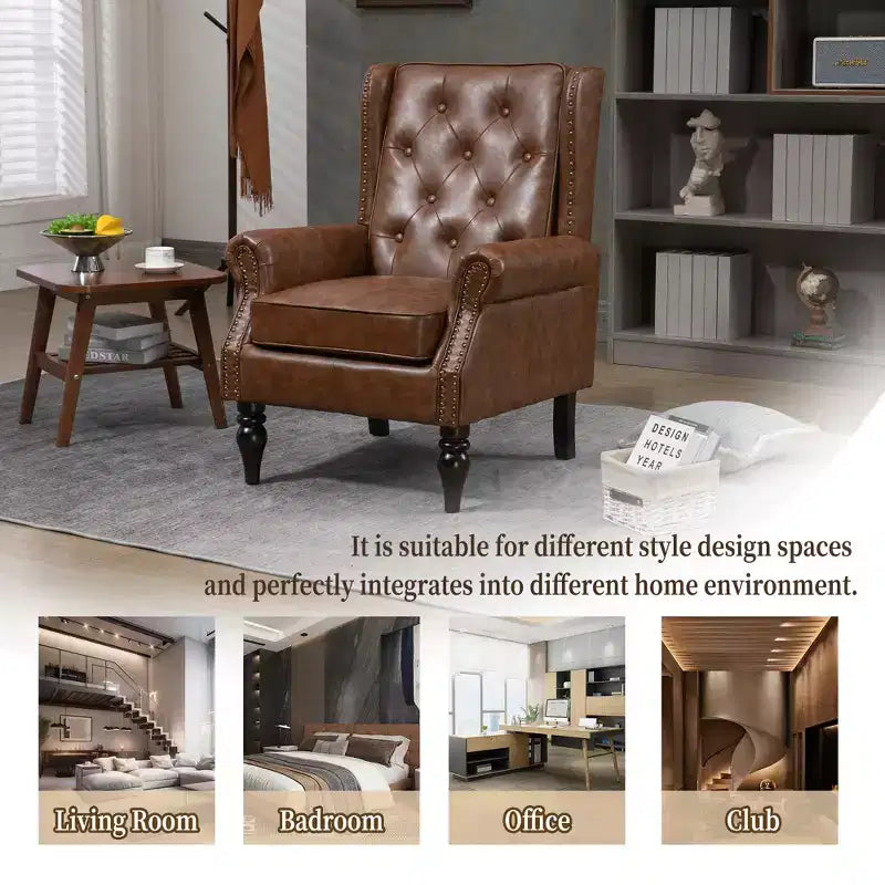 Sillón decorativo con estructura de madera, sillón tapizado, asiento individual — Beige / Negro / Marrón / Marrón oscuro