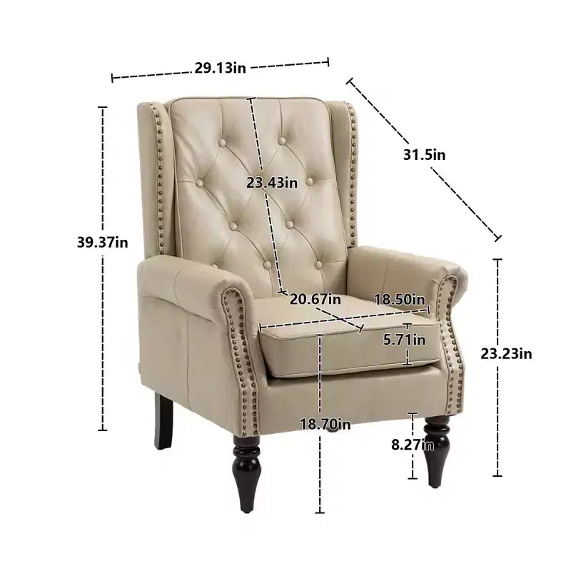 Sillón decorativo con estructura de madera, sillón tapizado, asiento individual — Beige / Negro / Marrón / Marrón oscuro